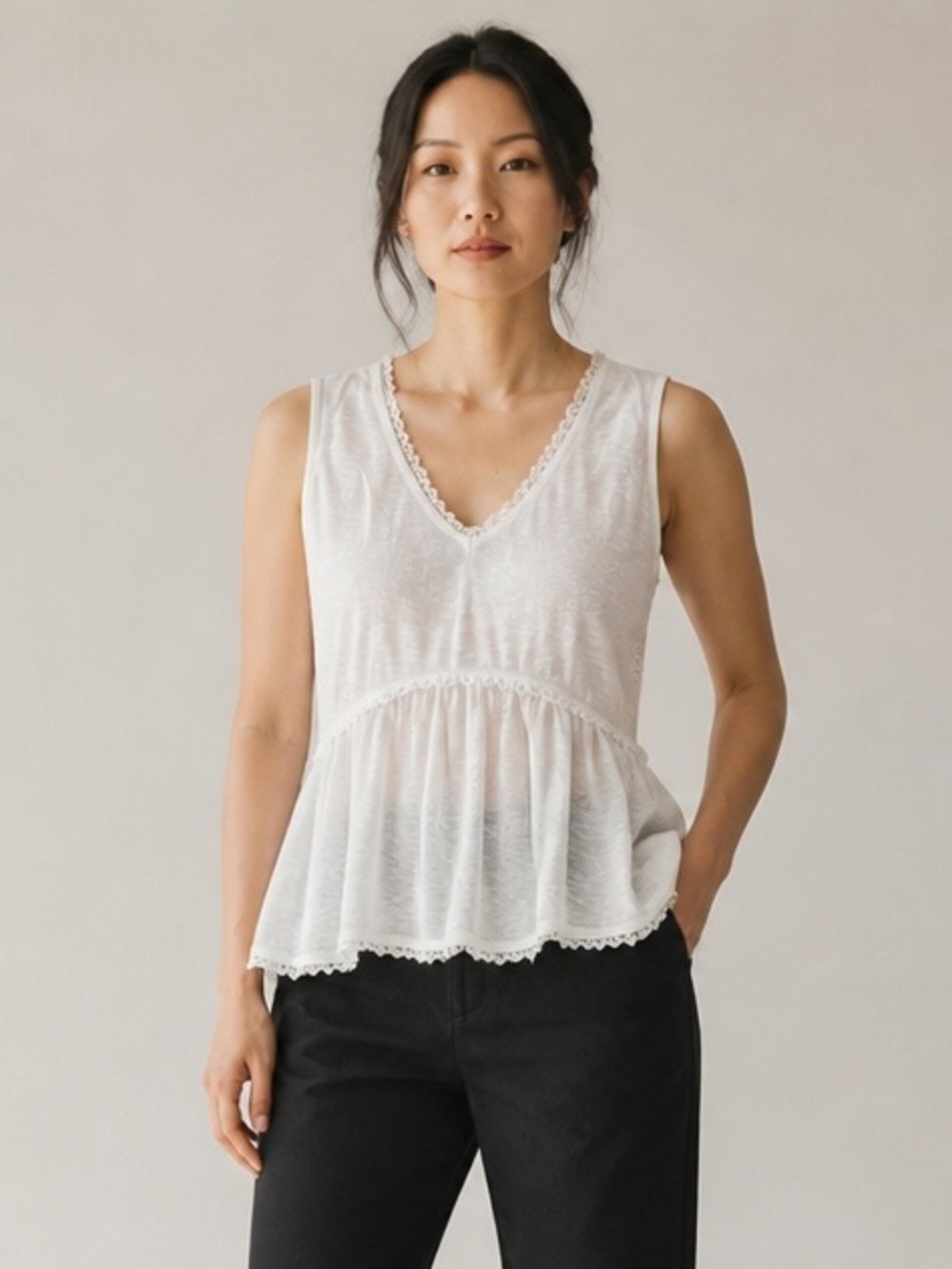 Cupio White Crochet-Trim Tank Top